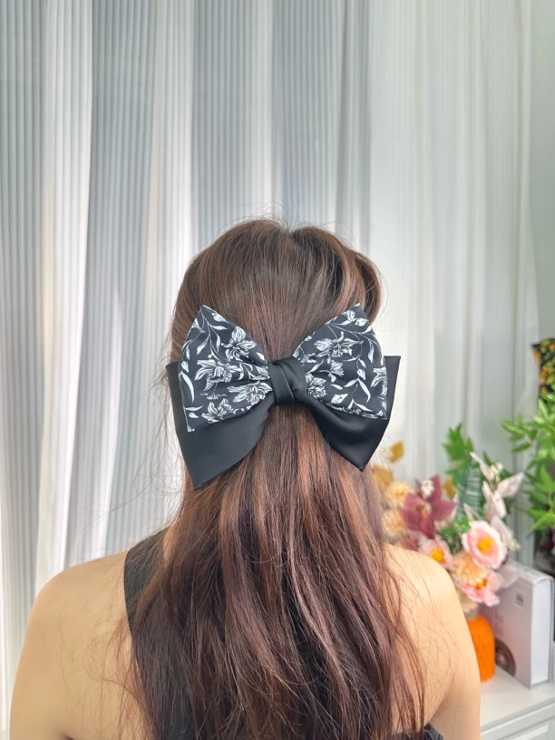 新款黑色蝴蝶结发夹高级感后脑勺顶夹头饰