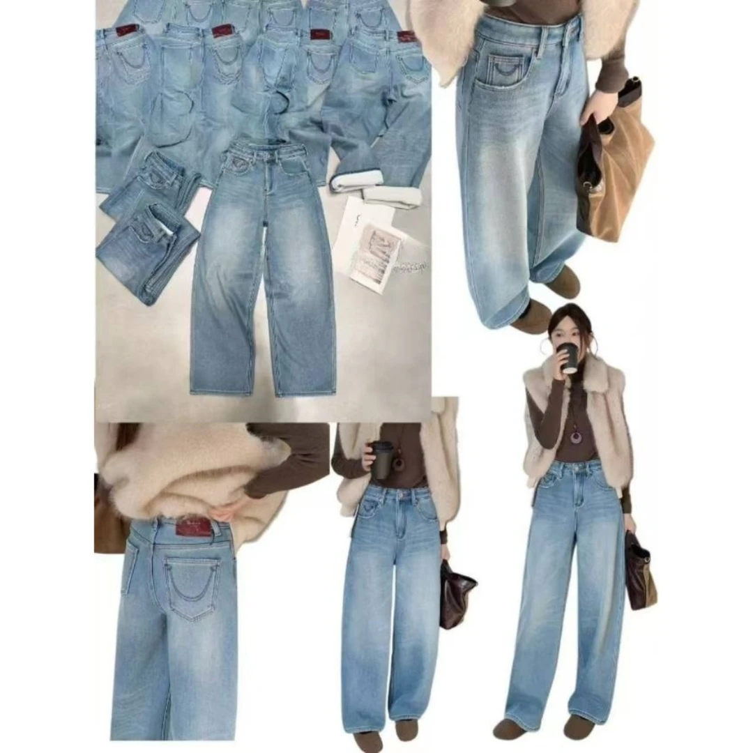 复合密密绒质感洗水弹力弯刀牛仔裤裤女