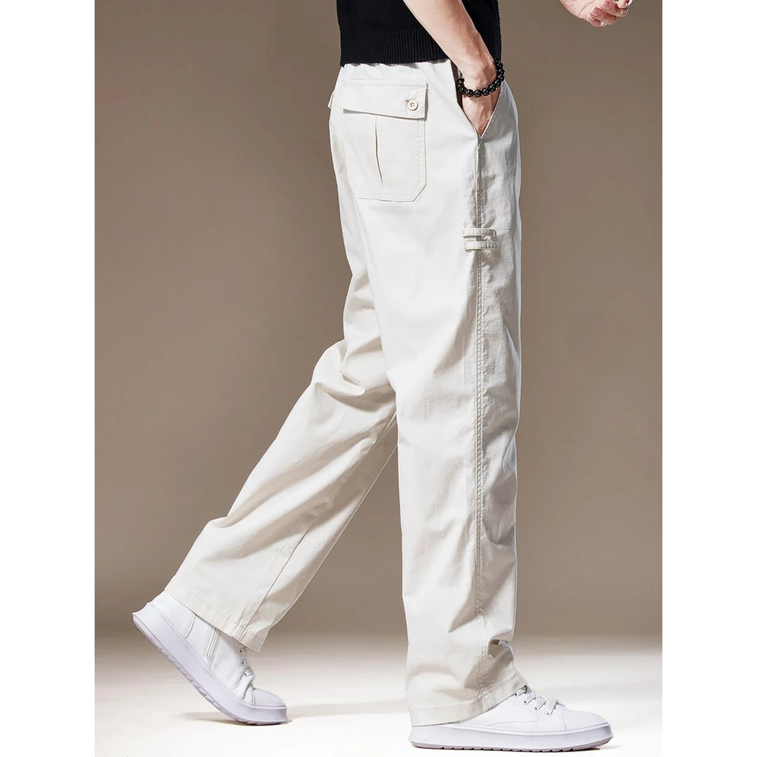 轻奢日系潮流极简风阔腿休闲长裤男春秋季纯色宽松百搭工装直筒裤