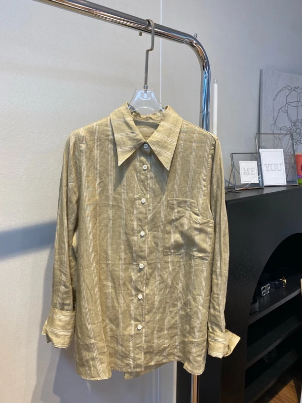 【诺拉】复古撞色竖条纹两色衬衫上衣SN71985