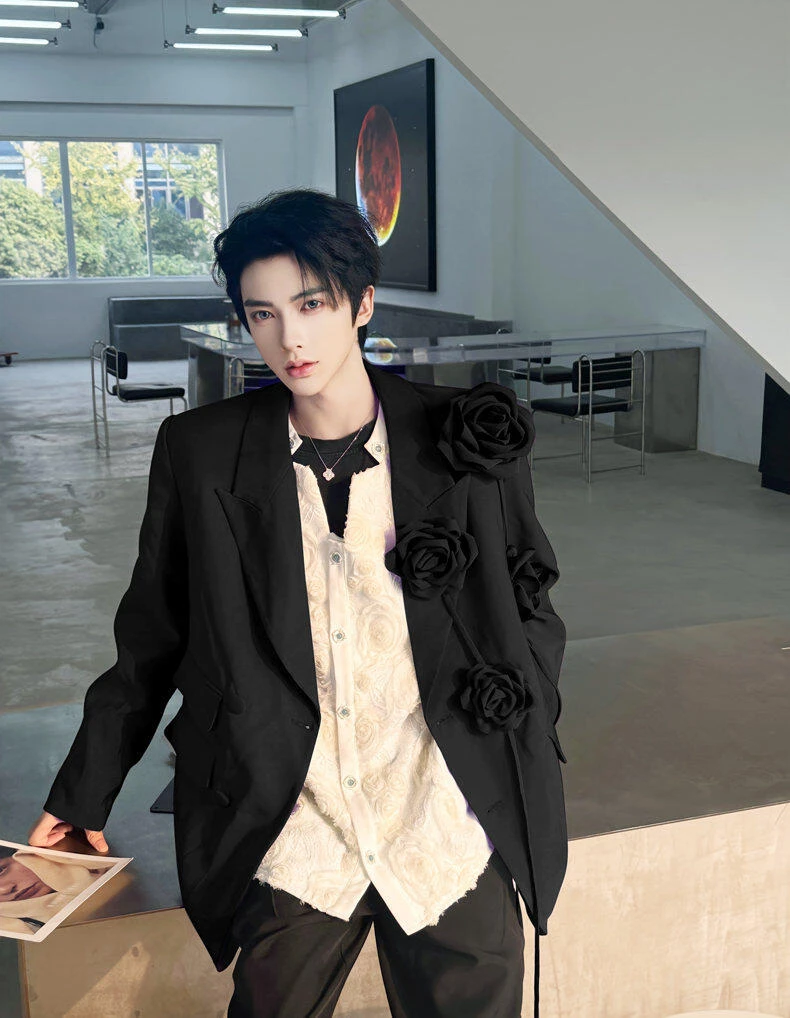 立体花朵重工西装外套春秋新款小众设计高级垫肩气质西服休闲上衣