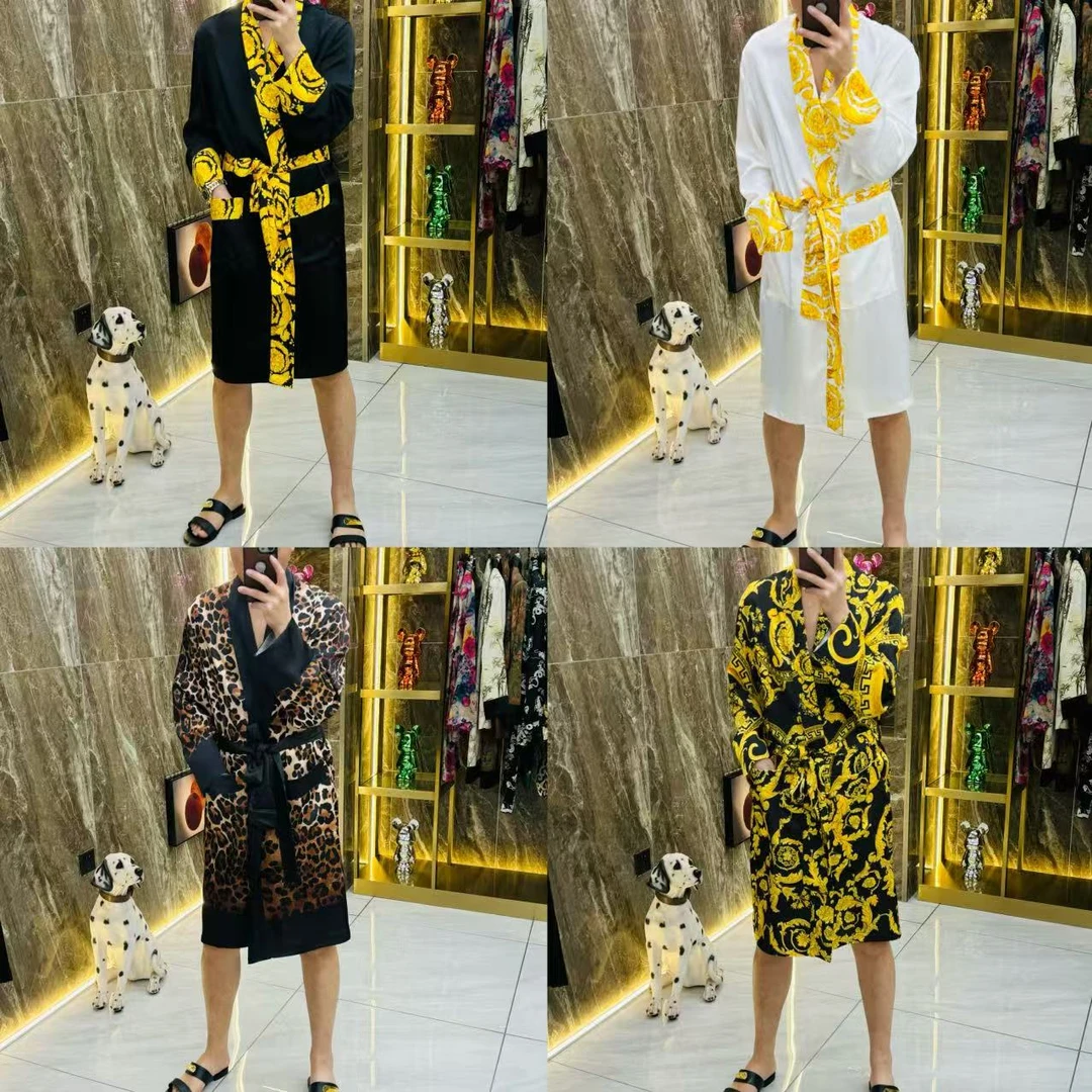 【睡袍合1】春夏玫瑰贡缎高品质轻奢男士睡袍休闲时尚花色长袖