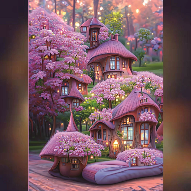 蒙娜丽莎十字绣客厅卧室小幅2023新款粉红小屋风景手工自己绣线绣