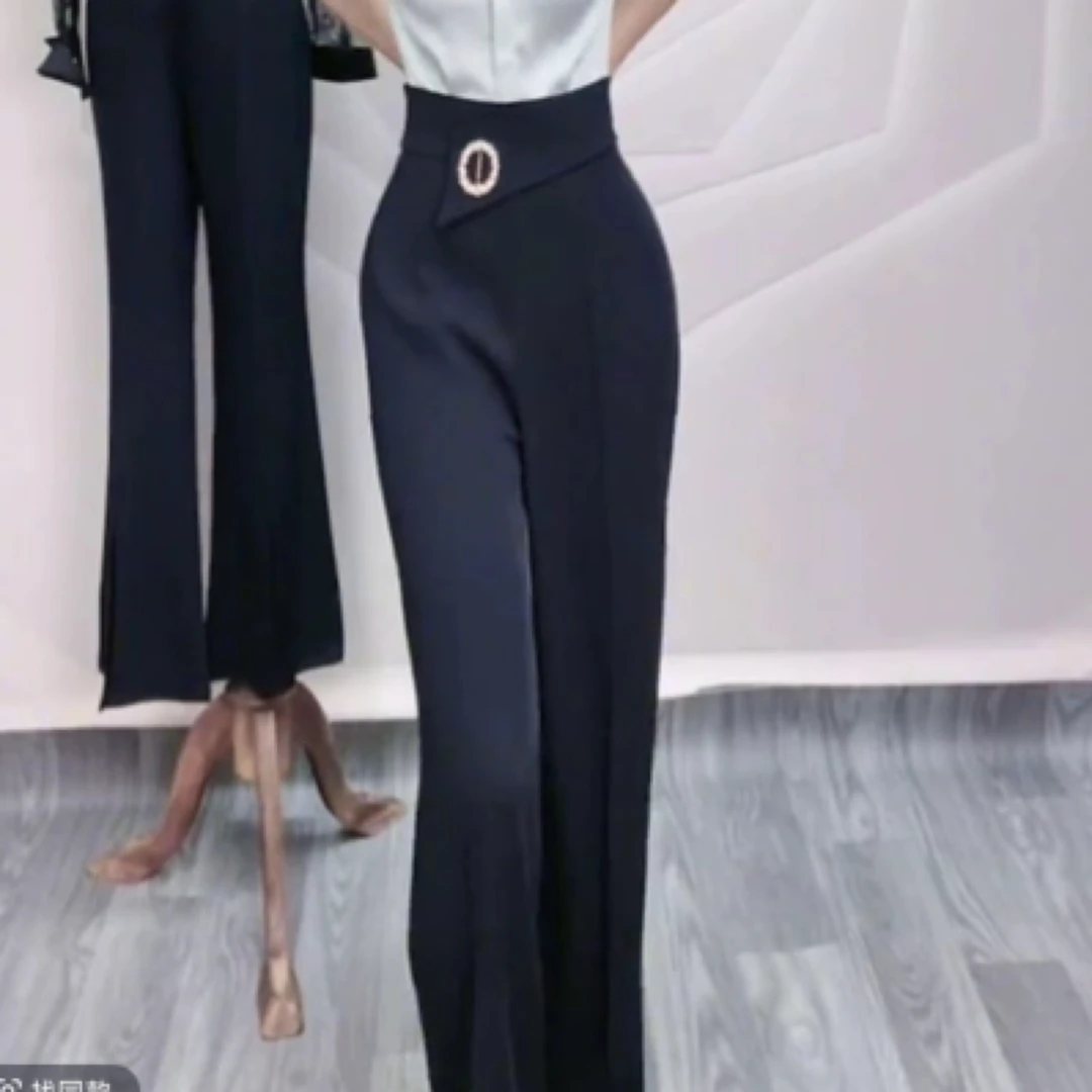 581#【裤长96】夏季薄款高腰窄版阔腿西装裤直筒西裤时尚气质