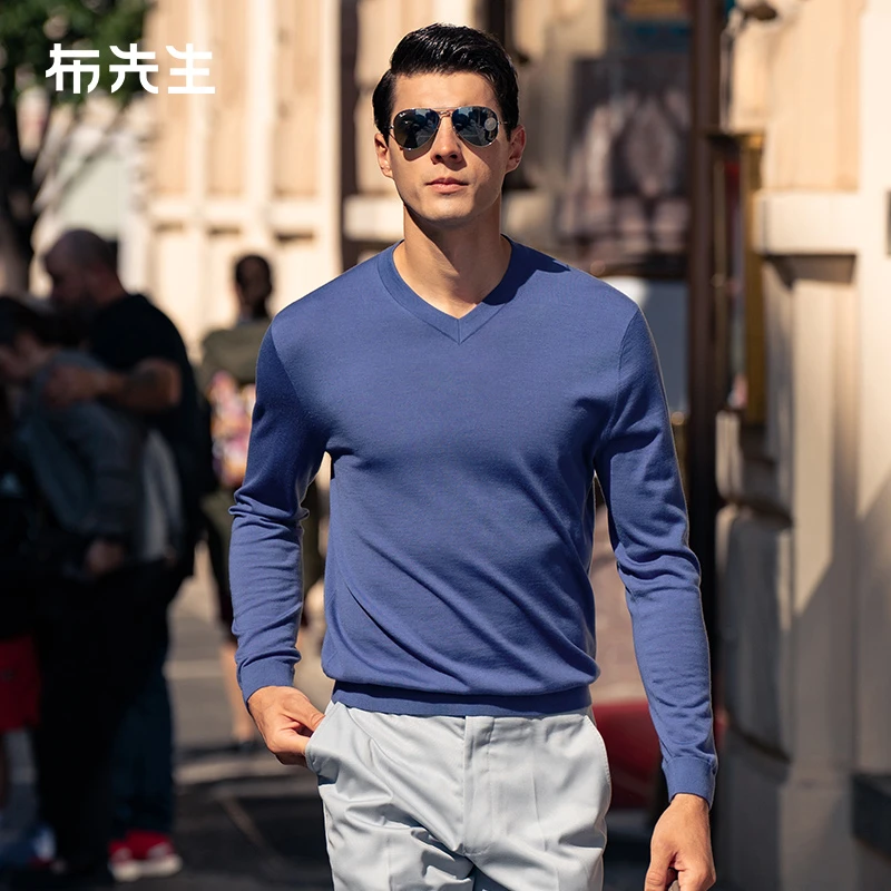 【V领】布先生春季时尚薄款男士内搭羊毛衫长袖毛t针织衫断码清仓