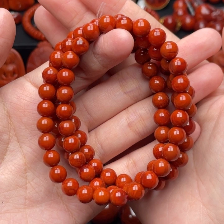 喜***好南红玛瑙未镶嵌珠宝奇石多圈8mm