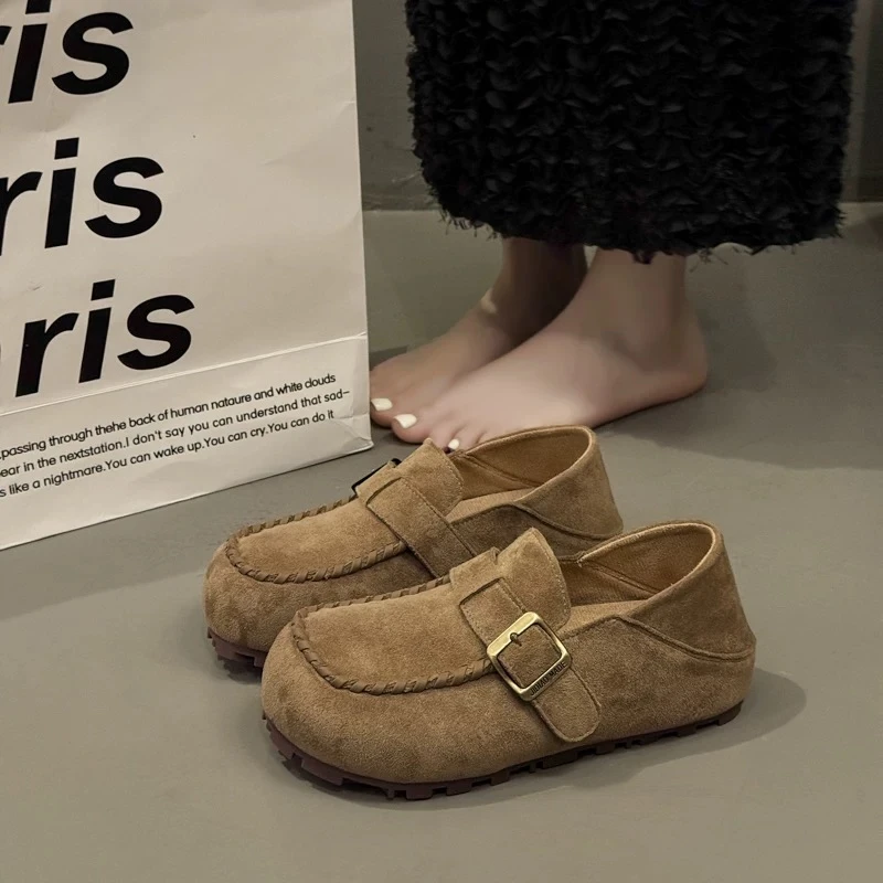 内增高两穿勃肯鞋女2025年秋季新款反绒面百搭休闲鞋一脚蹬豆豆鞋