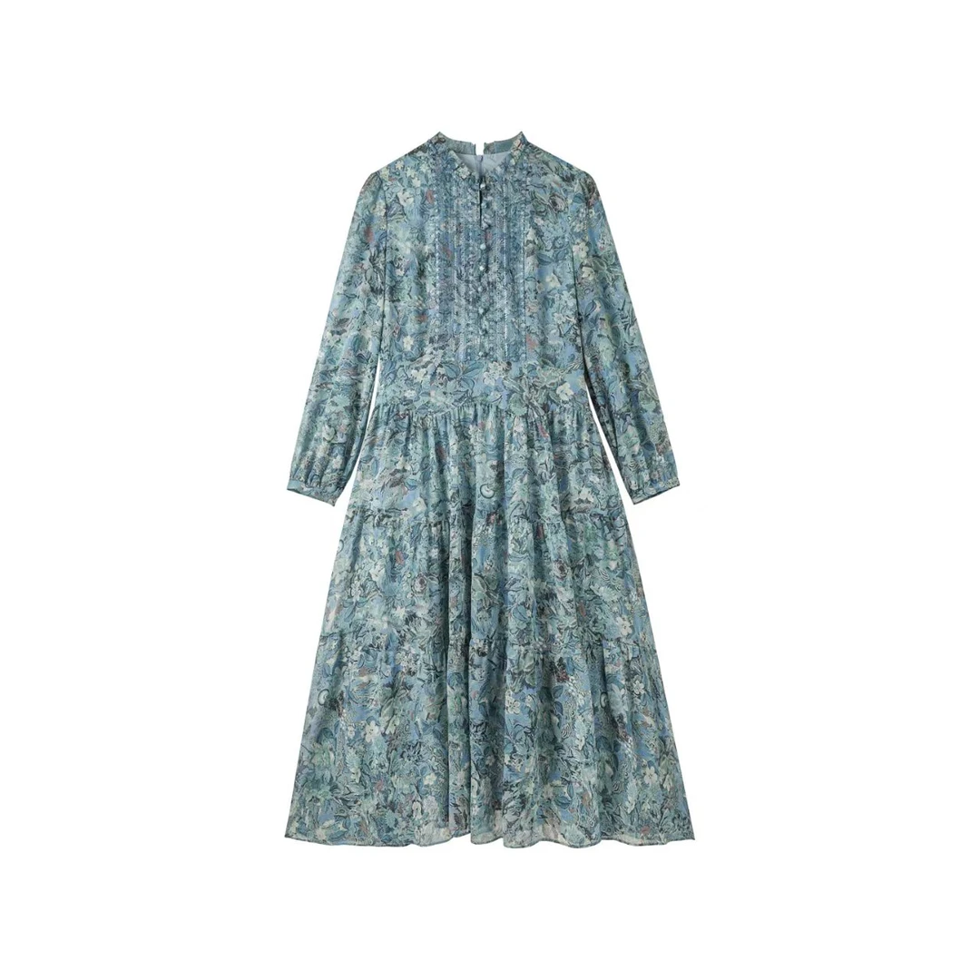 YL 9024法式复古气质印花连衣裙