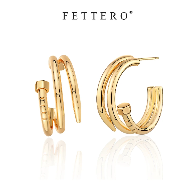 fettero 铜合金耳饰 【3绕螺丝钉对称耳钉】时尚气质百搭小众经典
