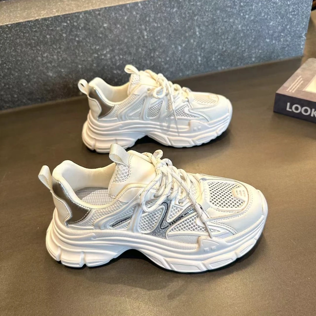 港风复古显脚小老爹鞋2025夏季透气单网新款时尚百搭轻便运动鞋