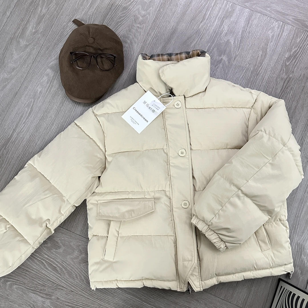 宽松冬款品质女装两面穿格子复古短款保暖棉服女冬季新外套【9013】