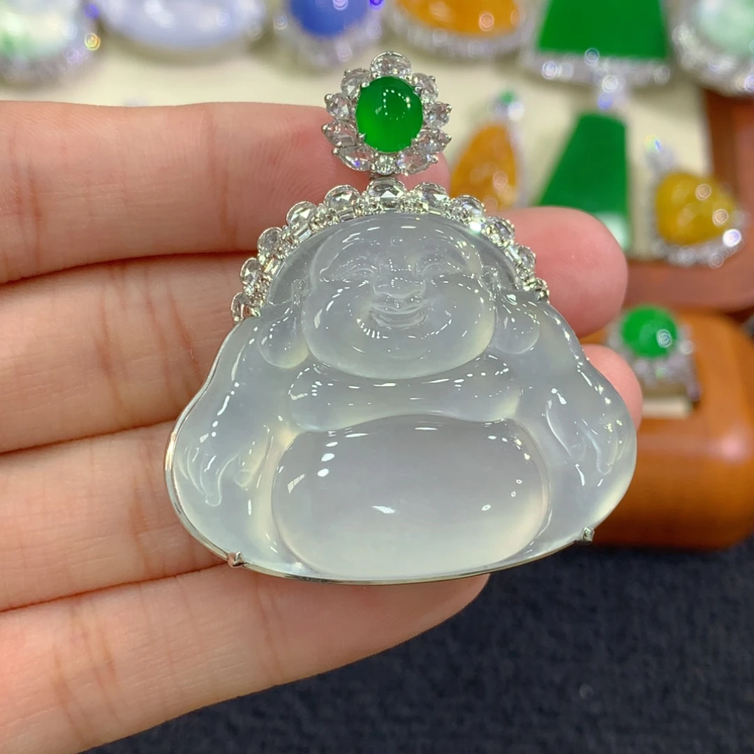 翡翠18K金镶嵌吊坠(不含链)佛公