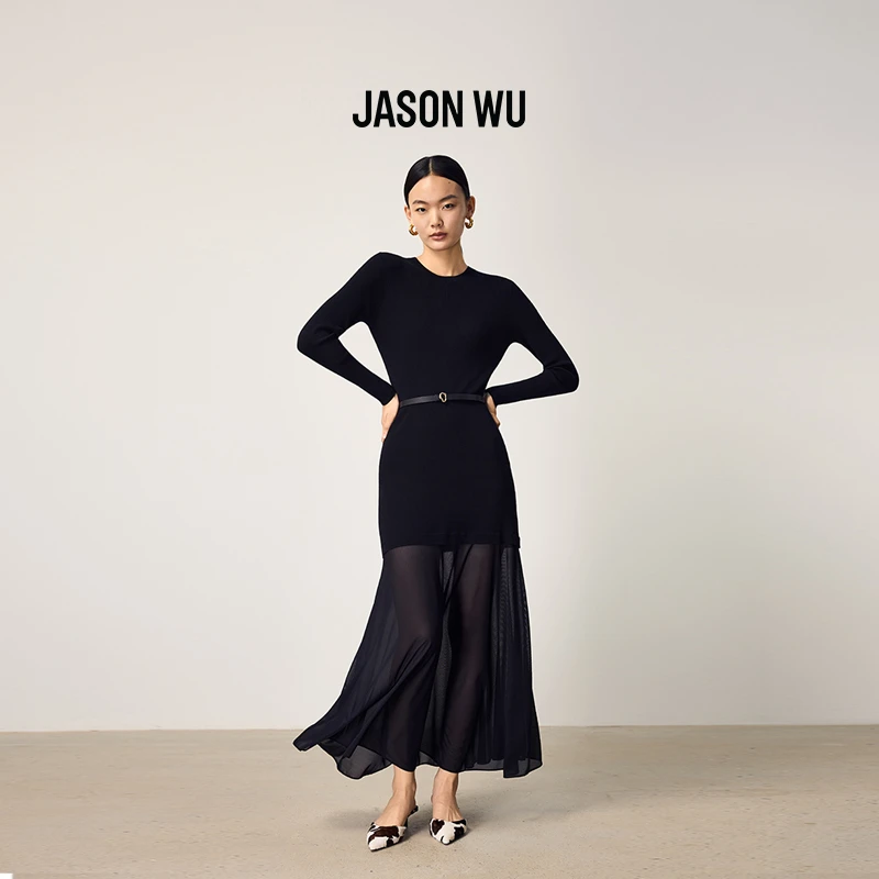 【新款推荐】JASON WU2025秋冬新款优雅高档设计感针梭拼接连衣裙女