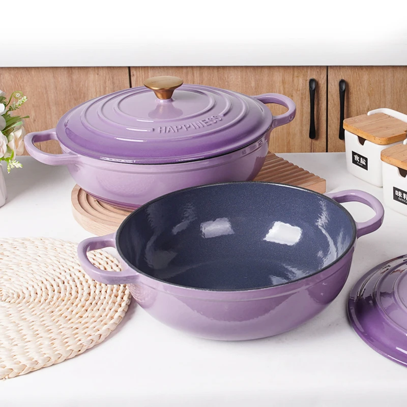 小幸福珐琅锅铸铁锅家用炖锅汤锅焖烧锅不粘锅无涂层煮锅26cm