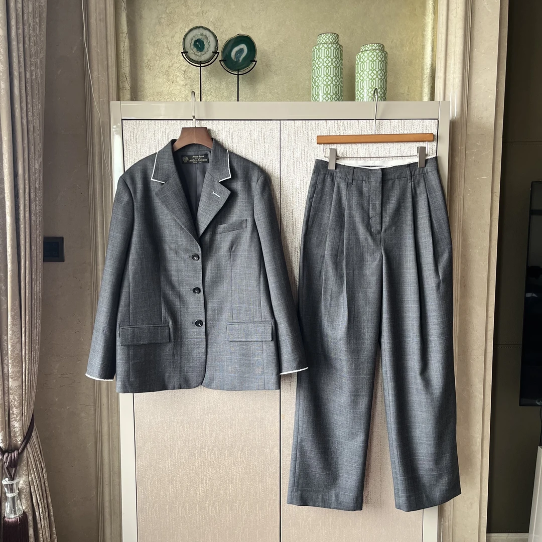 【蓝调故事家】羊毛铜氨纤维外套裤子两件套气质休闲