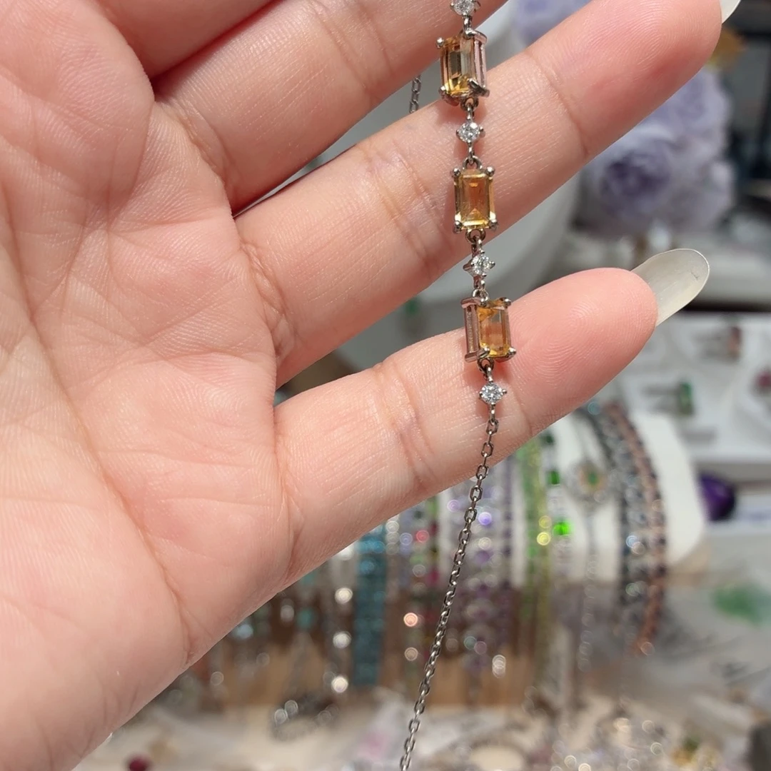 黄晶银S925镶嵌手链