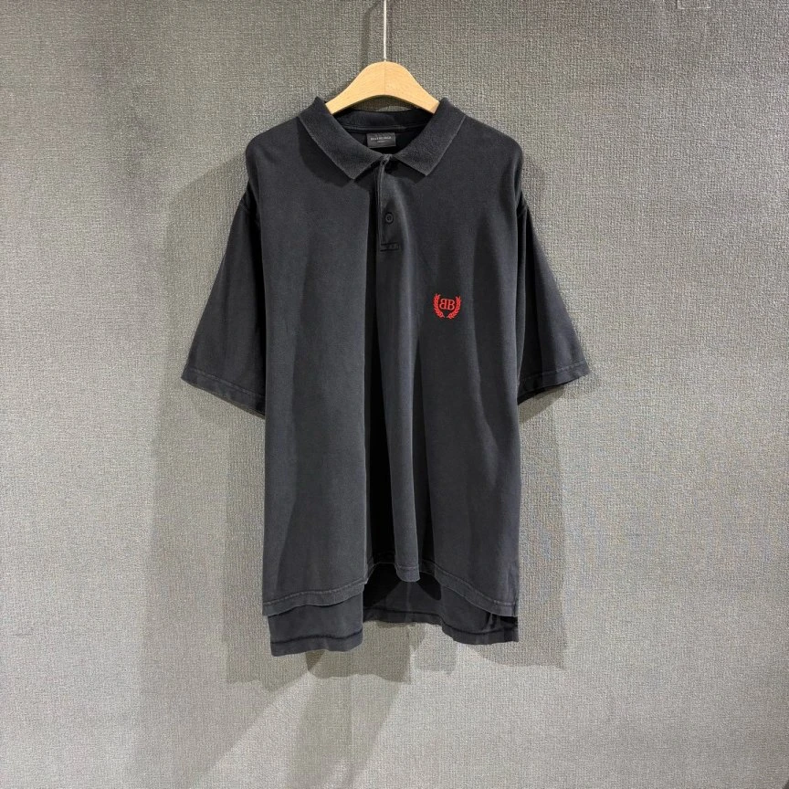 99新 Balenciaga/巴黎世家 (pm)双b刺绣polo衫做旧短袖 s码/3370