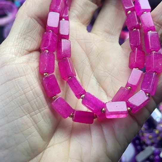 非金属南非老料粉苏方糖项链N6