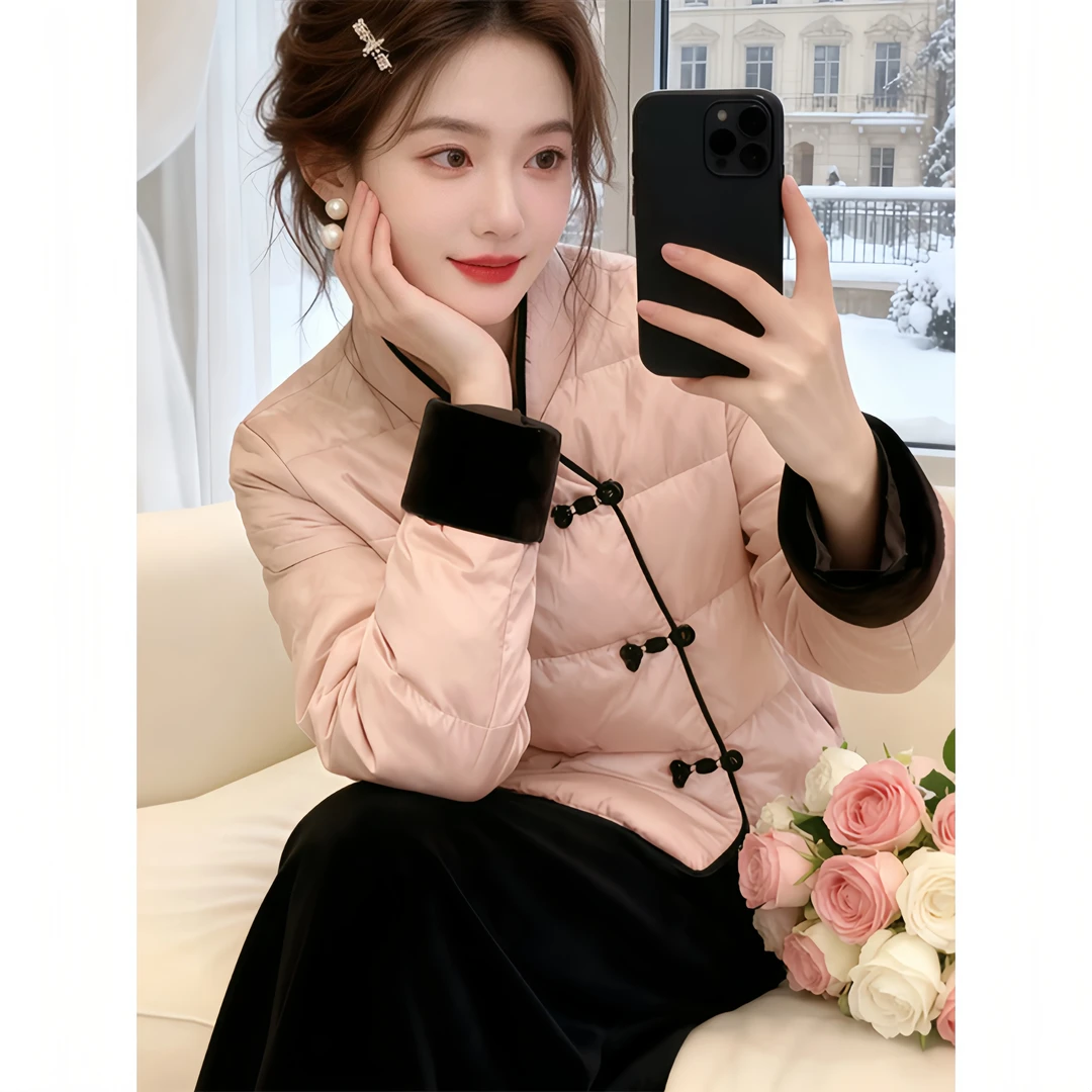 2025冬季新款新中式国风棉袄高腰微喇裤超好看时尚套装