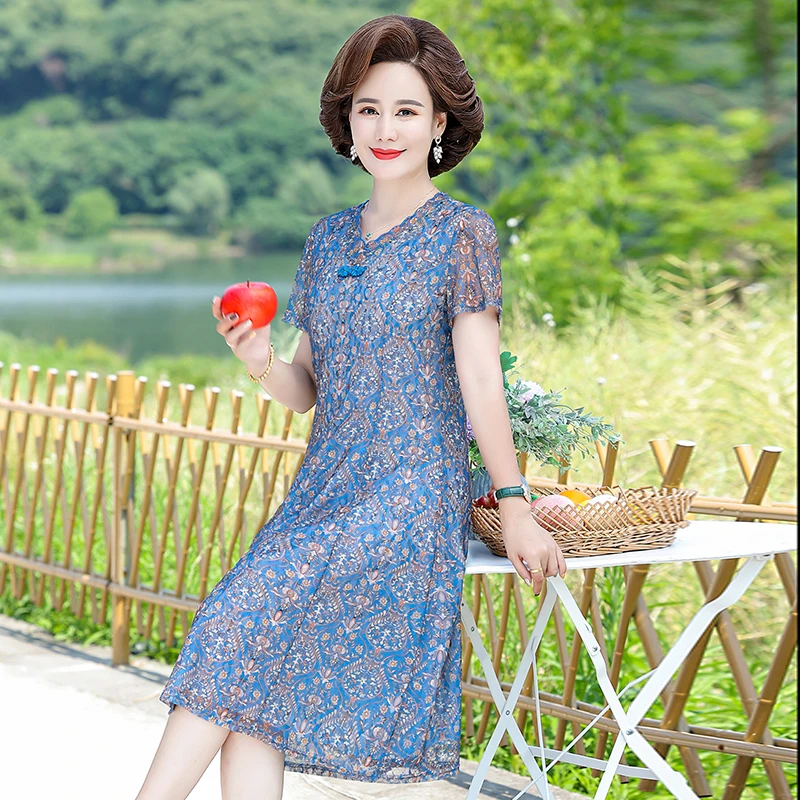 夏季妈妈装推荐新中式气质穿搭纱裙小碎花清新优雅洋气时尚中老年
