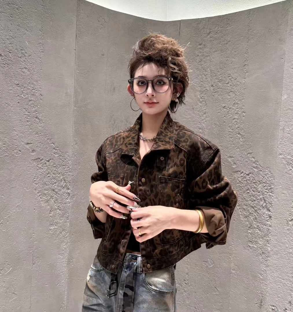 NIW 鹿鹿 达鲁尔豹纹【黑标系列】牛仔外套  XC11218