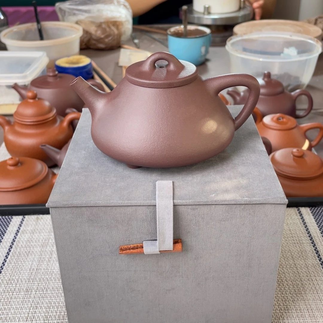 茶壶紫砂半手工老紫泥子冶石瓢壶220cc