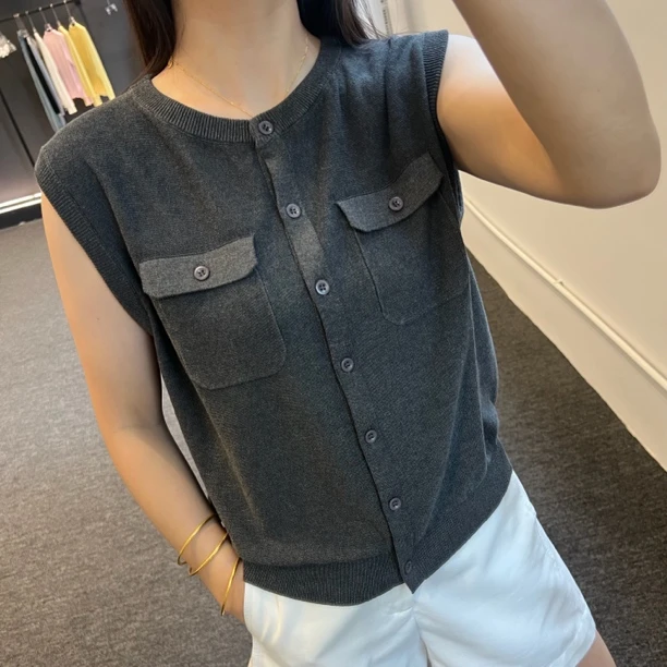 【新中式开衫】夏季新韩版气质百搭时尚休闲针织无袖上衣5626