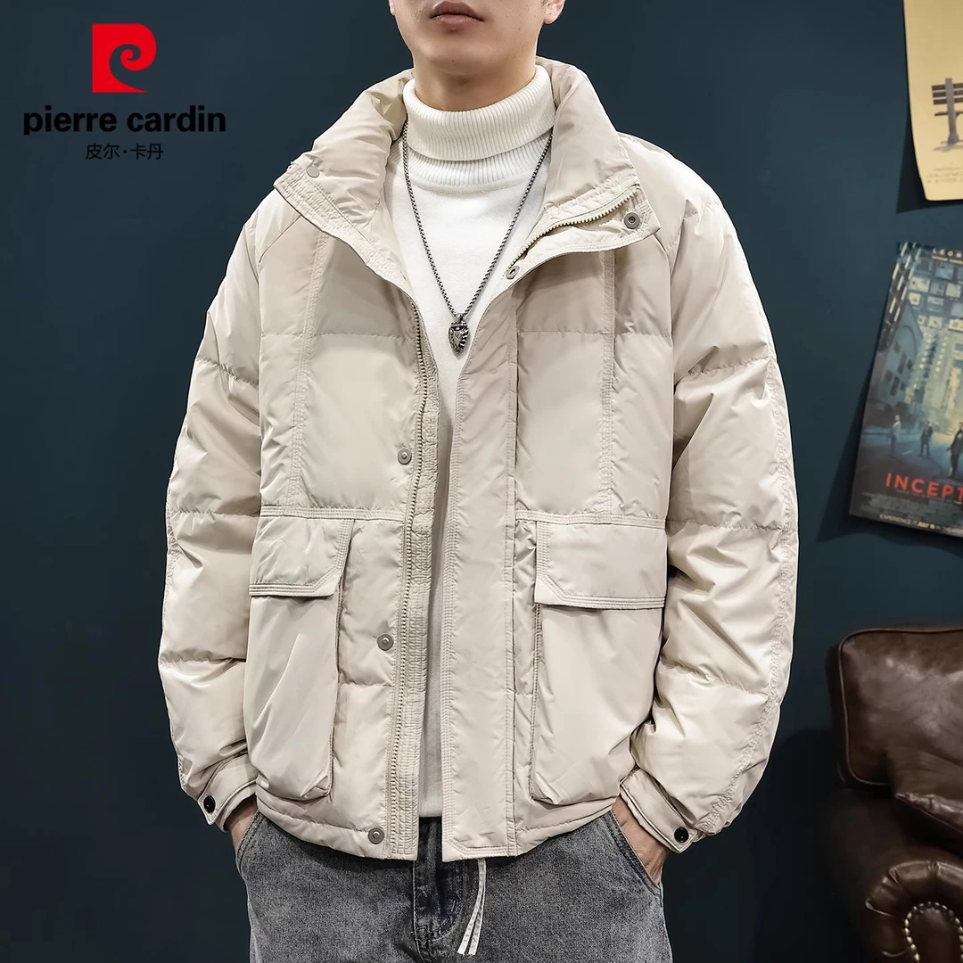 皮尔卡丹工装短款羽绒服男士冬季新款防风保暖潮流立领外套男装