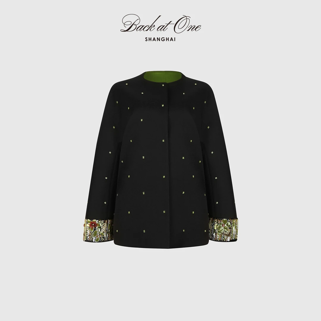 BACKATONE“星垂花耀” 绵羊毛真丝重工珠绣黑色外套 BGS-1BC017F-K