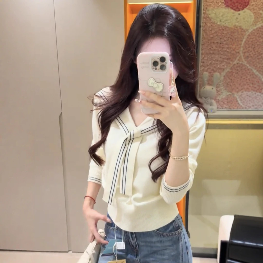 秋装海军领披肩长袖女装针织衫女2025新款高级感内搭显瘦毛衣上衣