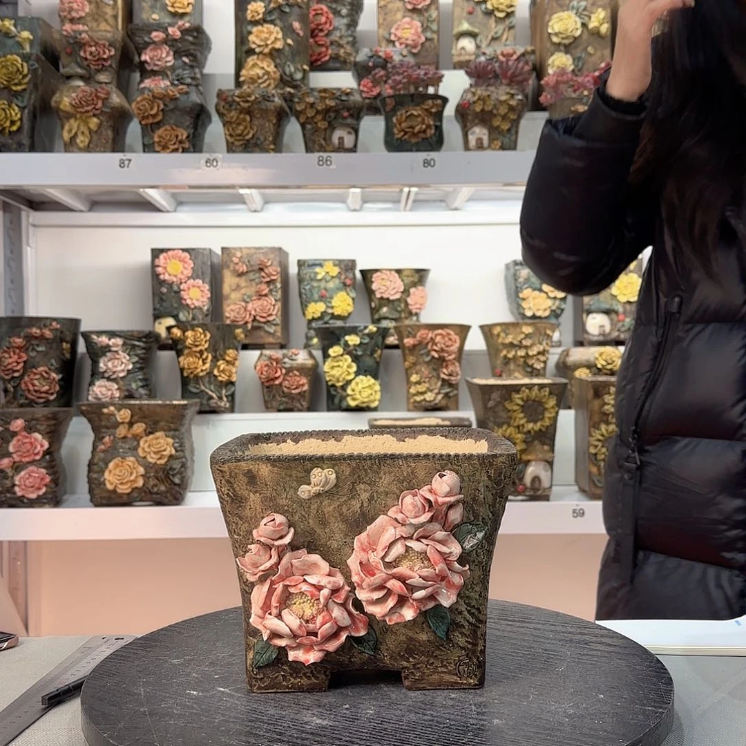 红陶画*青默花器花盆