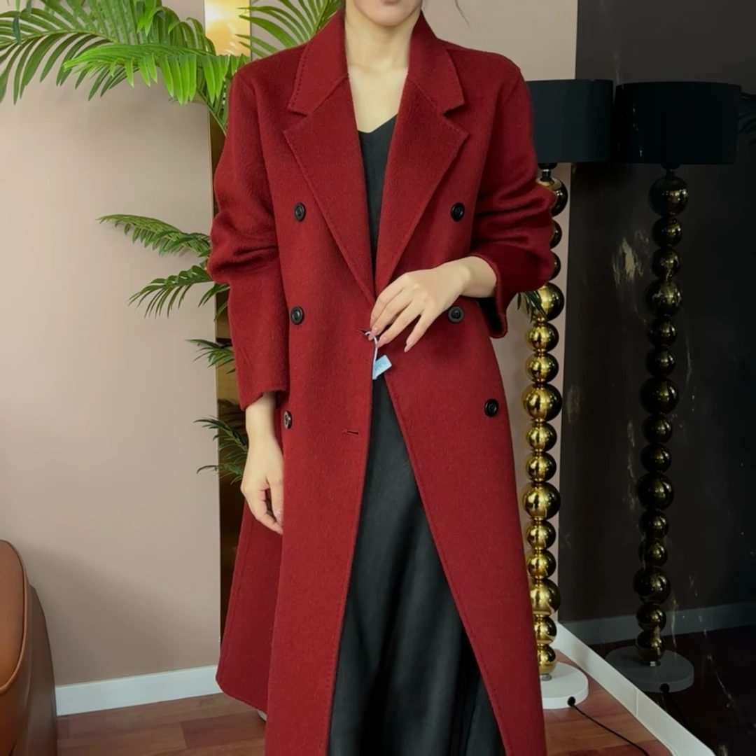 【严选】2025新款长款羊毛羊驼毛大衣大码秋冬经典百搭双排大码大衣