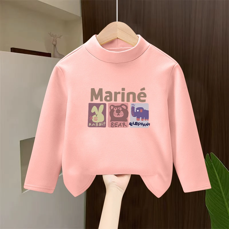 儿童秋冬新款德绒打底衫中大童冬天保暖长袖卡通印花休闲上衣童装