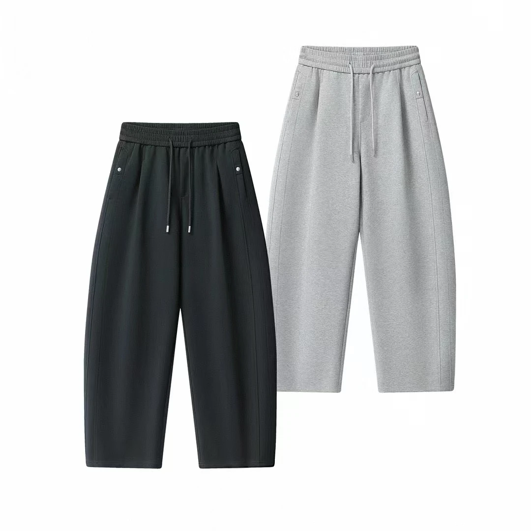 秋冬季男款休闲裤加厚抽绳松紧腰宽松垂感弯刀裤男士新款休闲装