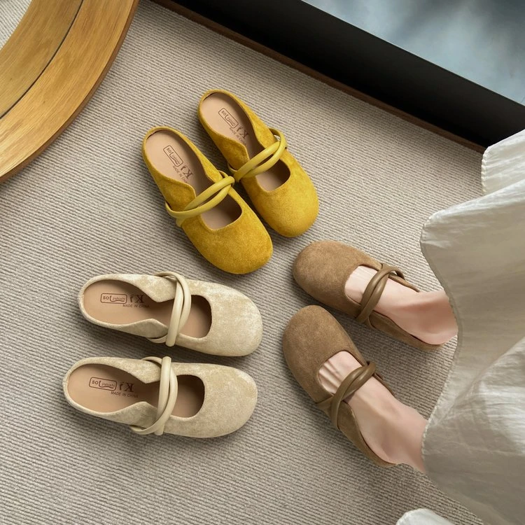 2025春季新款网红包头拖平底方头橡胶鞋底包头半拖夏季百搭凉拖