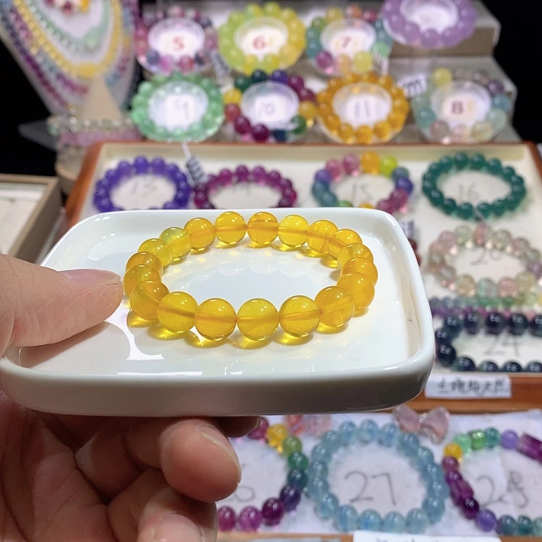 萤石未镶嵌手链金黄色单圈10mm