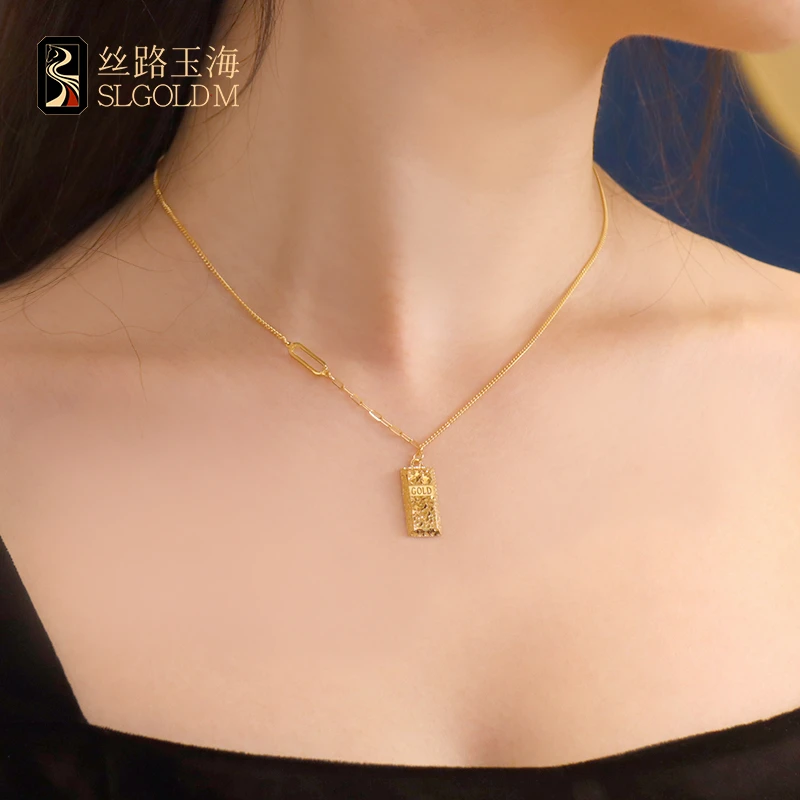 丝路玉海碎冰冰暴富金砖项链足金999