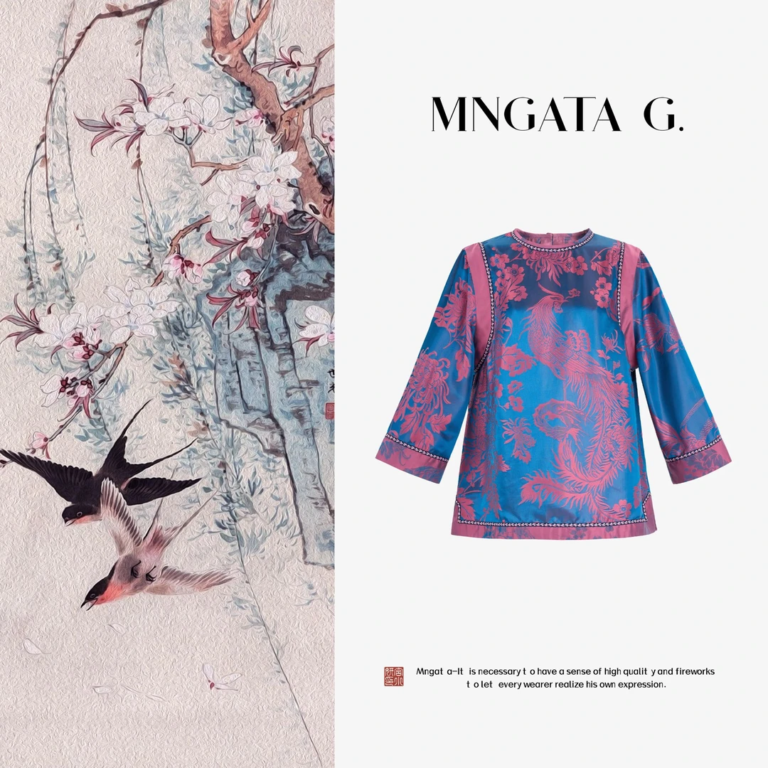 MNGATA G.宫小妍【定位缎·朱雀】桑蚕丝早秋新中式国风上衣5072101