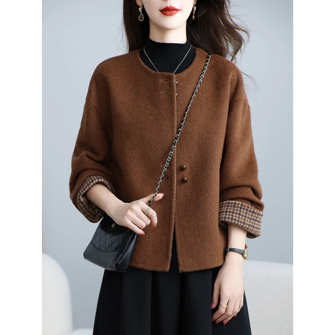 秋冬新款高端双面绒外套女短款羊毛呢大衣小个子百搭显瘦休闲减龄