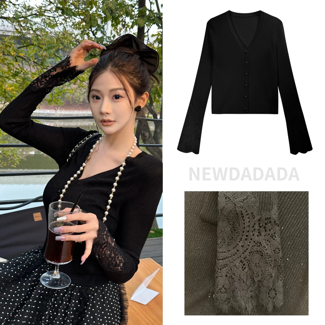 利达NEWDADAD针织衫女外套披肩裙子开衫外搭法式蕾丝上衣SDK208
