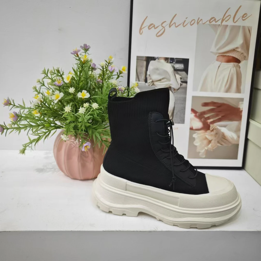 新款时尚百搭休闲秋冬粗跟短靴圆头厚底瘦瘦靴马丁靴66680