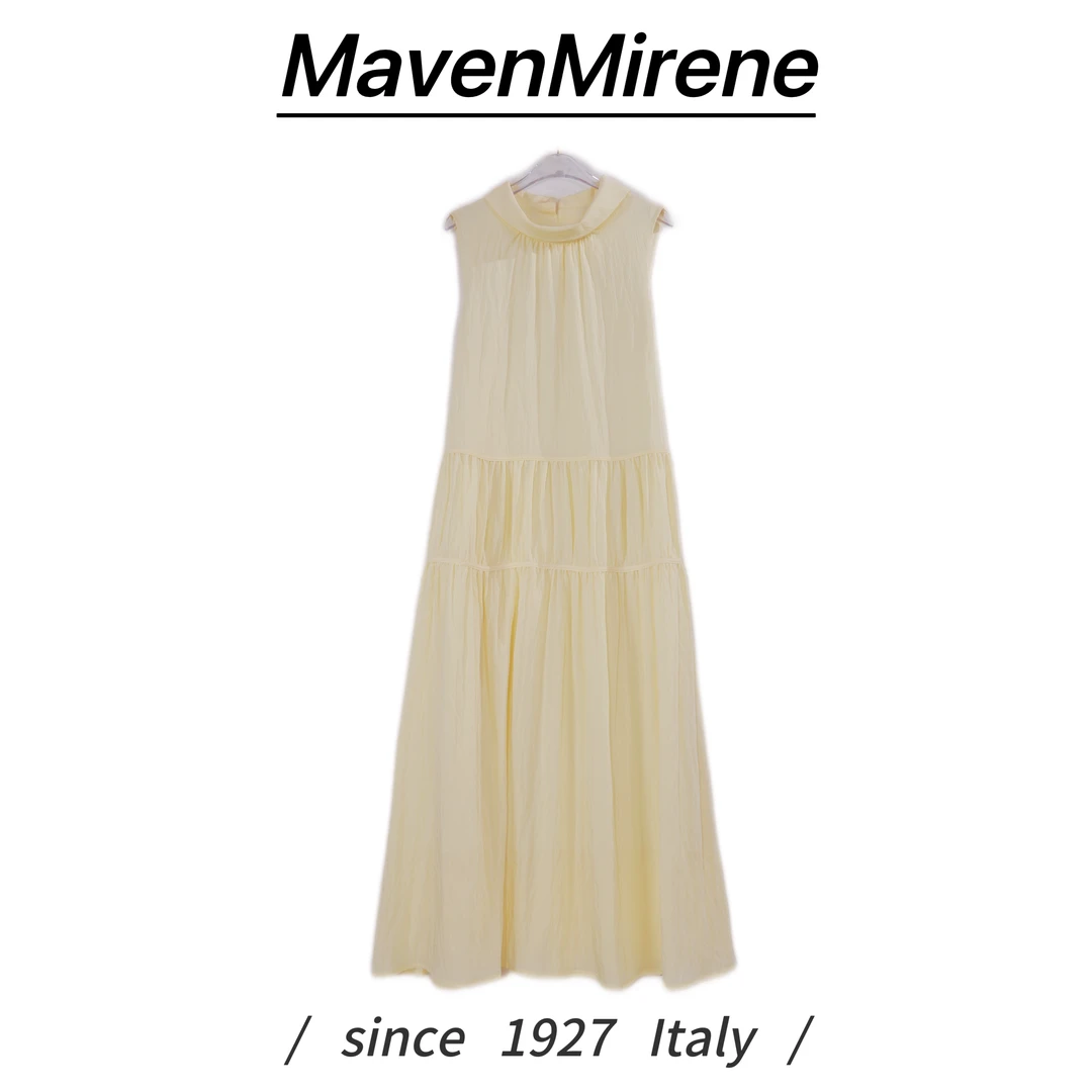 MavenMirene2025新款女士浪漫纯欲高级无袖挂脖长款连衣裙8829