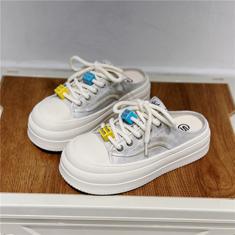 首谷SHOUGU懒人半拖鞋女春季新款厚底包头小白鞋潮小个子