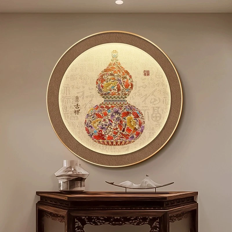 Y01福禄葫芦圆形挂画新中式客厅玄关酒店餐厅装饰画好寓意