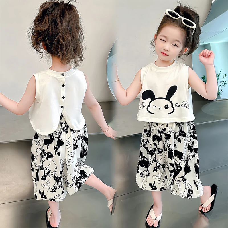 【大牌范/童模出街】女童卡通背心套装夏季2025新款夏装薄款两件套