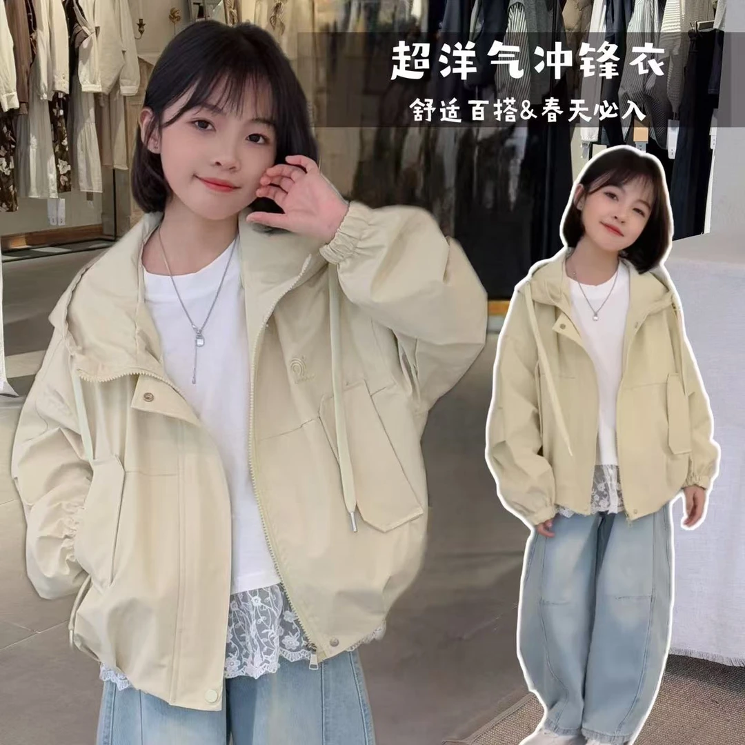 女童外套春秋新款韩系连帽冲锋衣宽松儿童休闲上衣CSC2038
