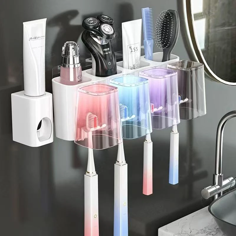 免打孔卫生间牙刷置物架牙杯收纳盒家用漱口杯牙刷架刷牙杯壁挂式