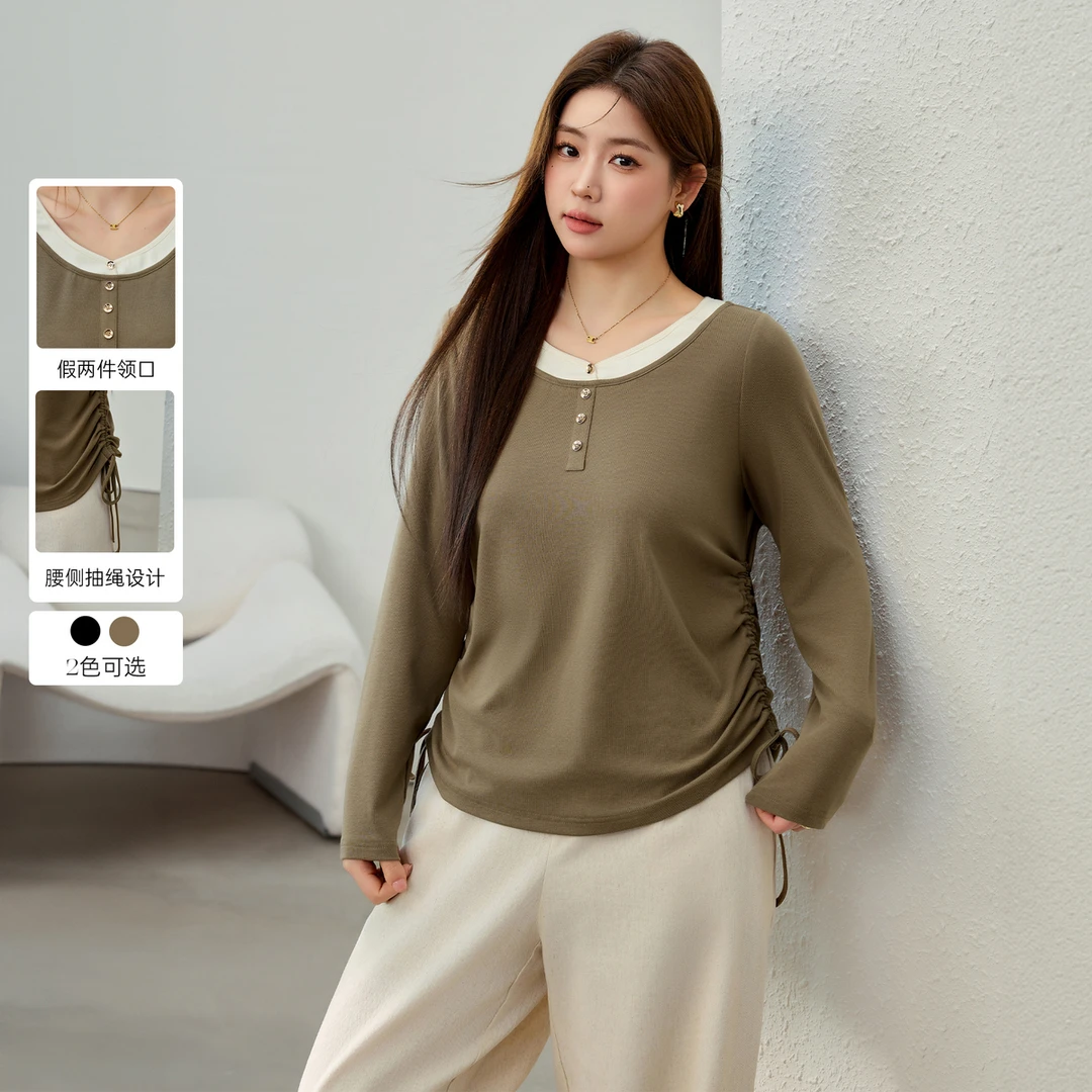 【设计感假两件气质百搭针织衫】纤莉秀W大码女装显瘦上衣QJ5179