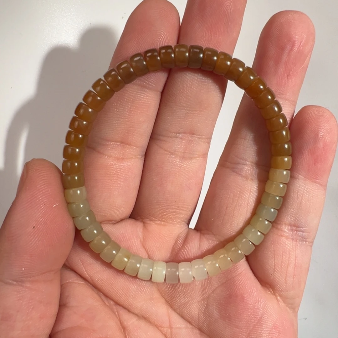 和田玉未镶嵌手串新疆且末糖6mm渐变精工药片 超值推荐