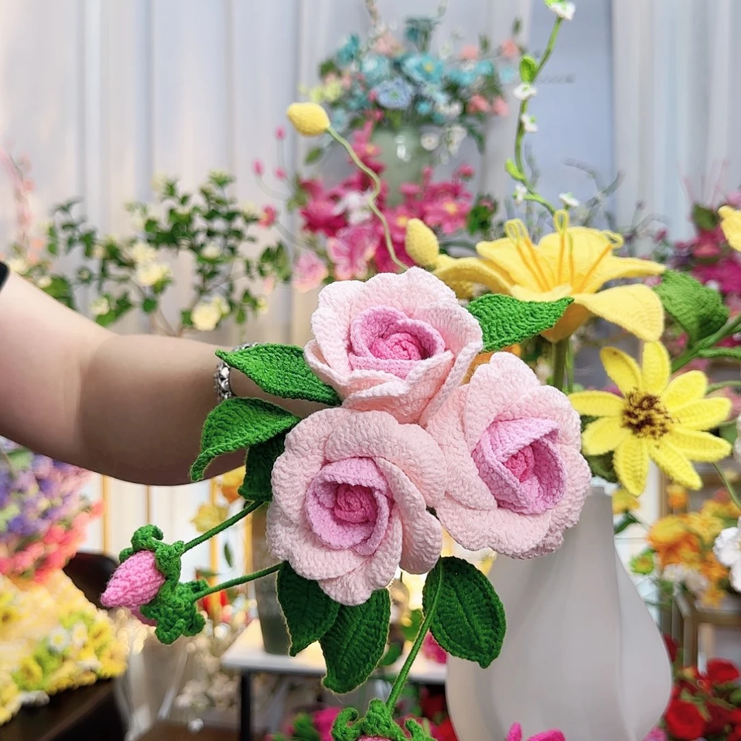 莱赛尔纤维棉手工钩织蔷薇花